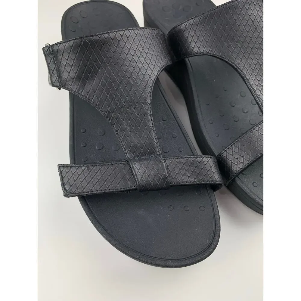 Vionic Ellie Sandals Platform Black Faux Leather Adjustable Slip On Women's 9